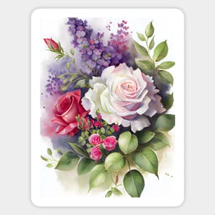 Rose Valentine Flower Bouquet Watercolor Sticker
